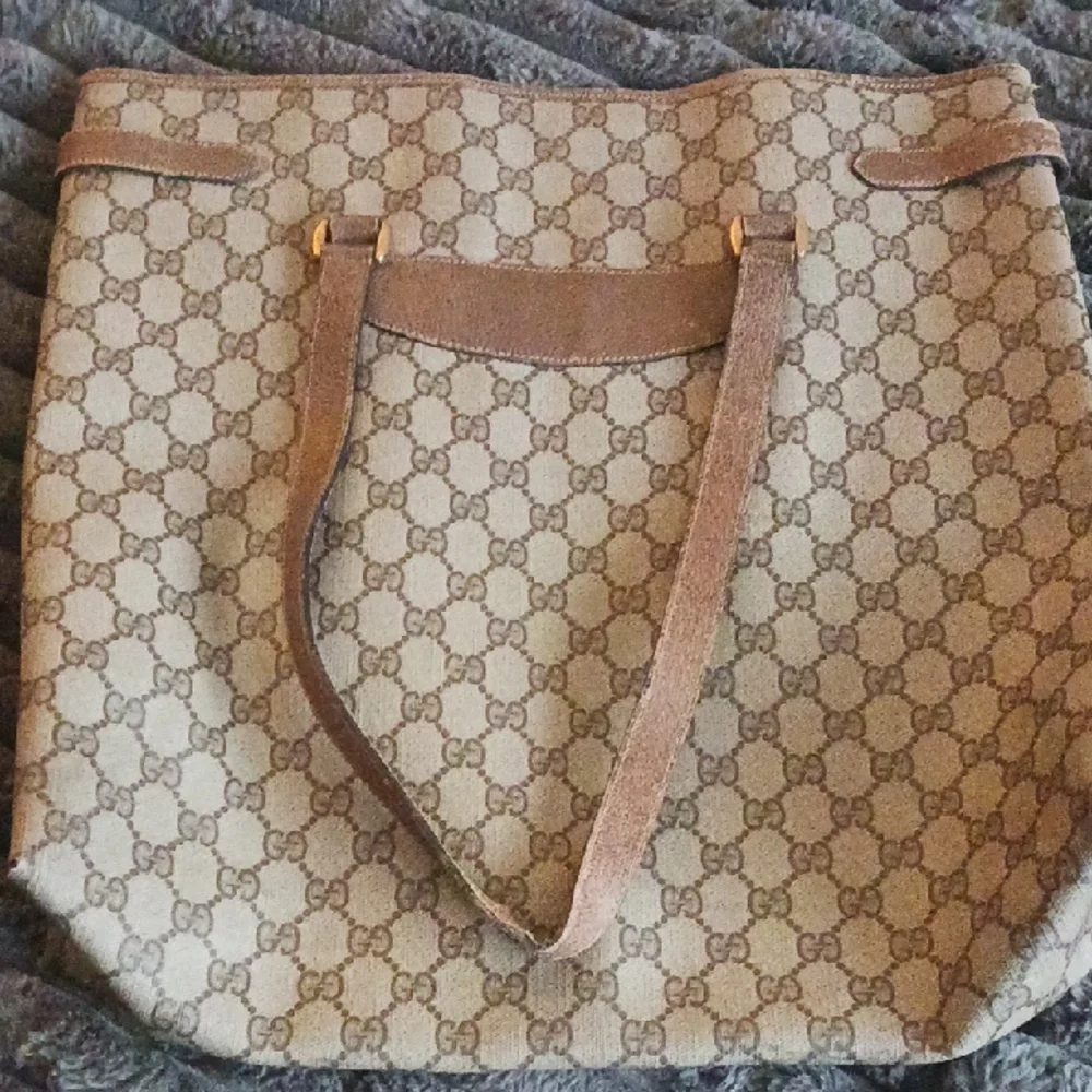 Gucci Supreme Coated Canvas Vintage Large Beige & Brown Laptop Tote Bag REHAB - Picture 3 of 11
